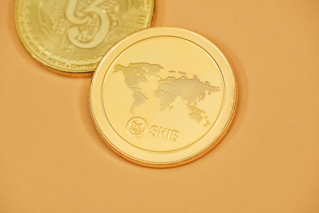 A SHIB coin laying on a light brown surface — Compro Oro Costanzo